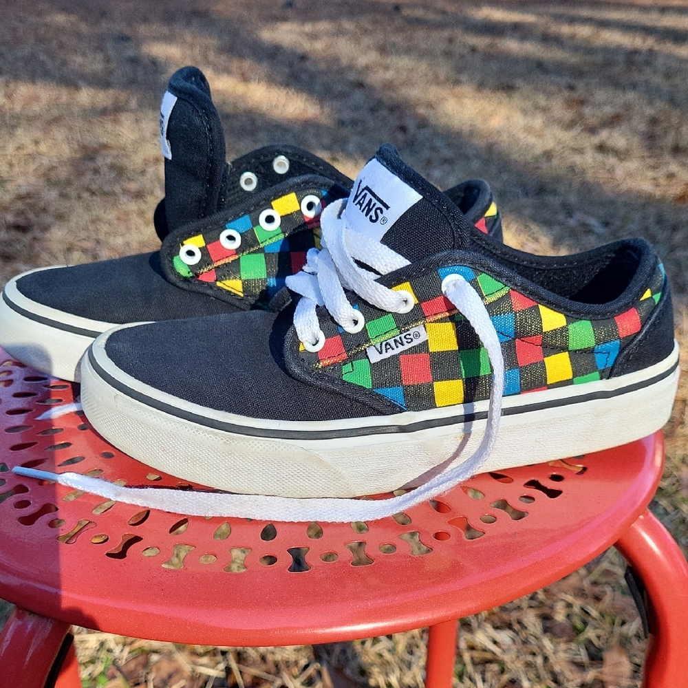 Vans Kids Checkerboard Sneakers - Black and Multicolor, size 1